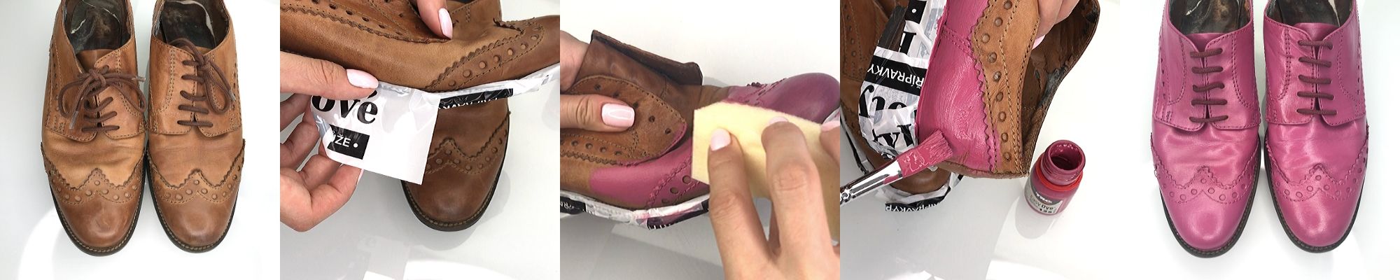 Barvení bot nabarvení obuvi hnědé polobotky nabarvené na růžovo růžová barva na boty easy dye trg